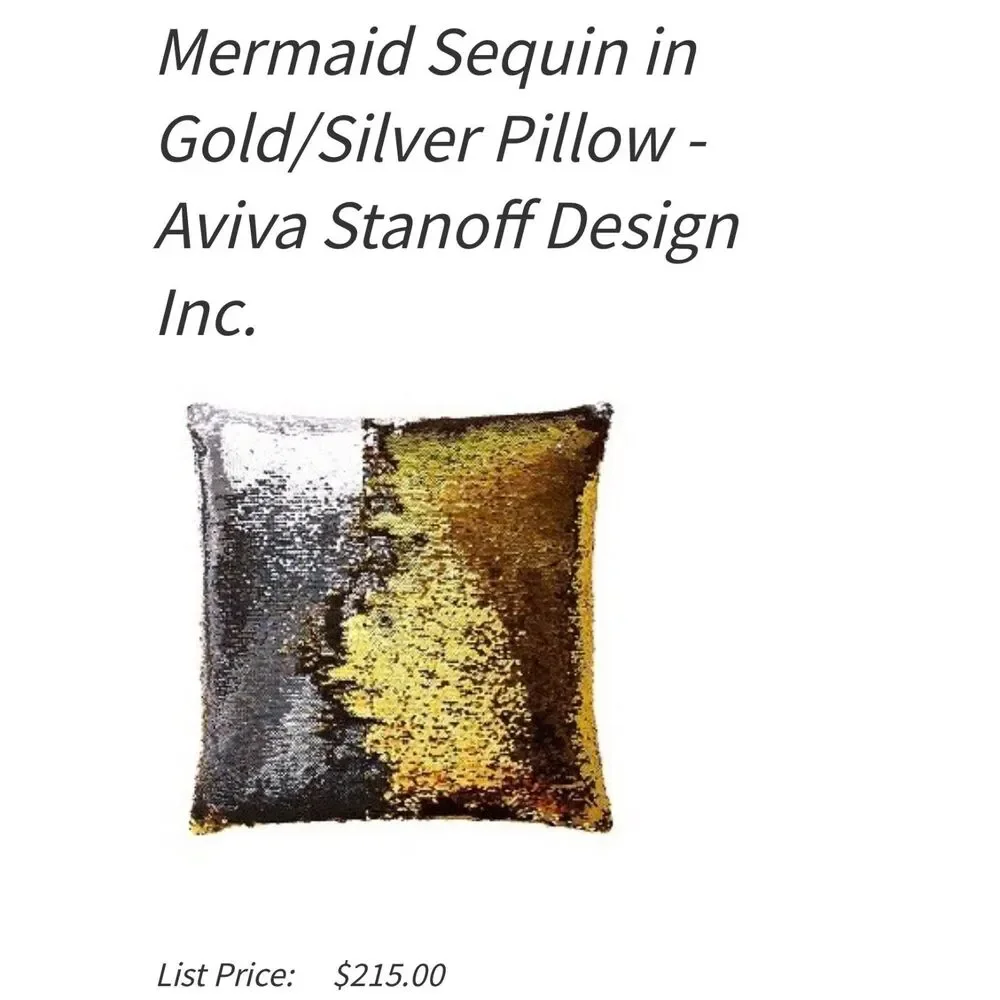NEW Aviva Stanoff Design Mermaid Sequin Throw Pillow Gold Silver Set of 2